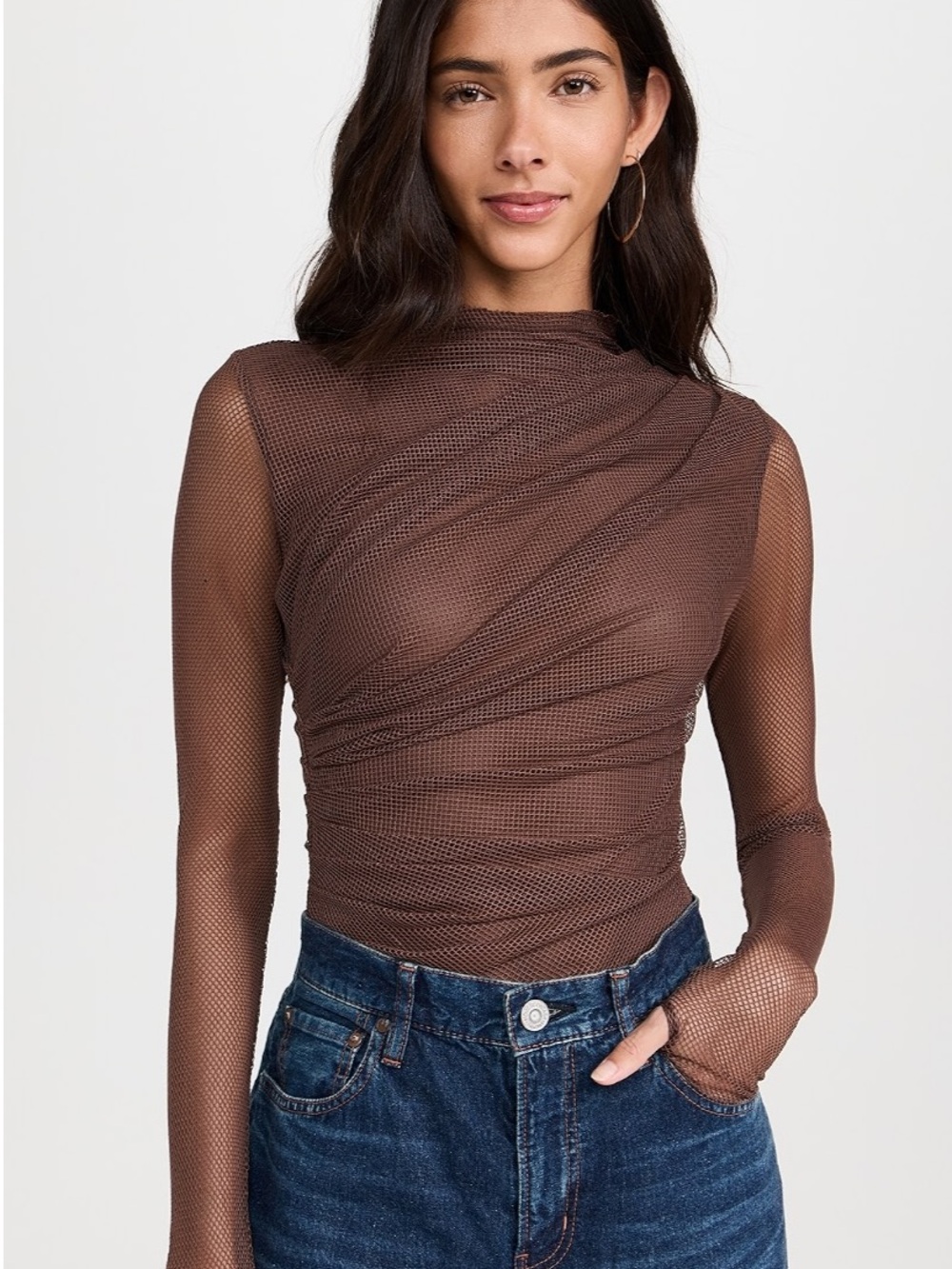 Free People On My Way Thong Bodysuit Chocolate Brown Y2K Mesh Festival Fall